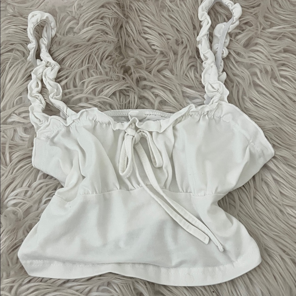 Zara White Ruffled Camisole Cropped Top